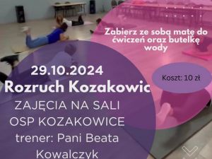 Powiększ obraz: Sołectwo Kozakowice zaprasza na kolejne zajęcia w ramach cyklu "Rozruch Kozakowic", które odbędą się we wtorek, 29 października w godzinach od 18:30 do 19:30.